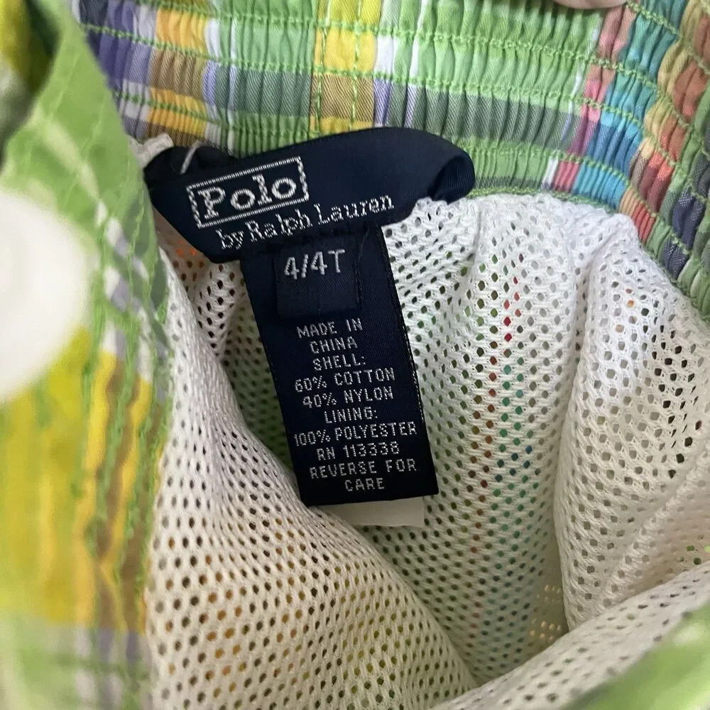 Polo by Ralph Lauren Green Plaid Swim Board Shorts Boys Size 4/4T